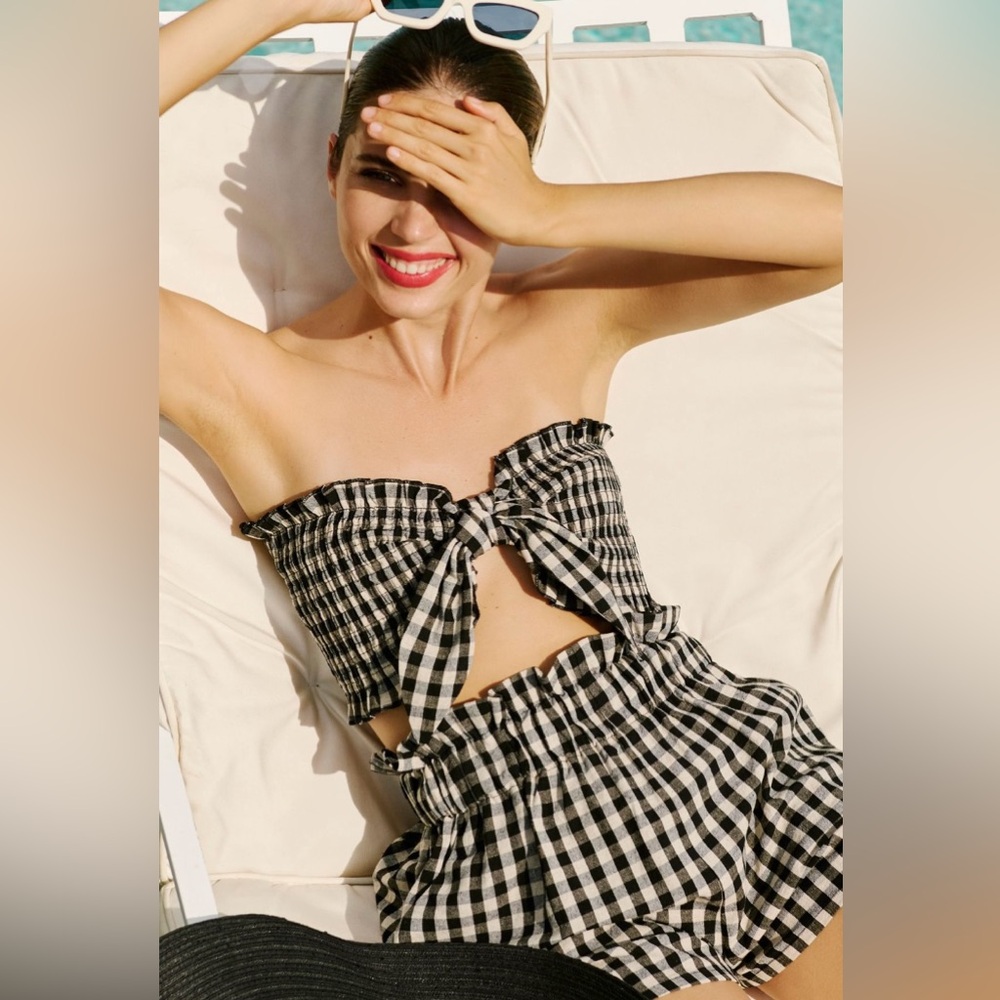 NWT. Anthropologie. Mable Gingham Bandeau Top. Size XS.